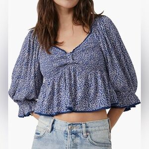 NWT Free People Brittnee Smocked Back Peplum Crop Top Size L